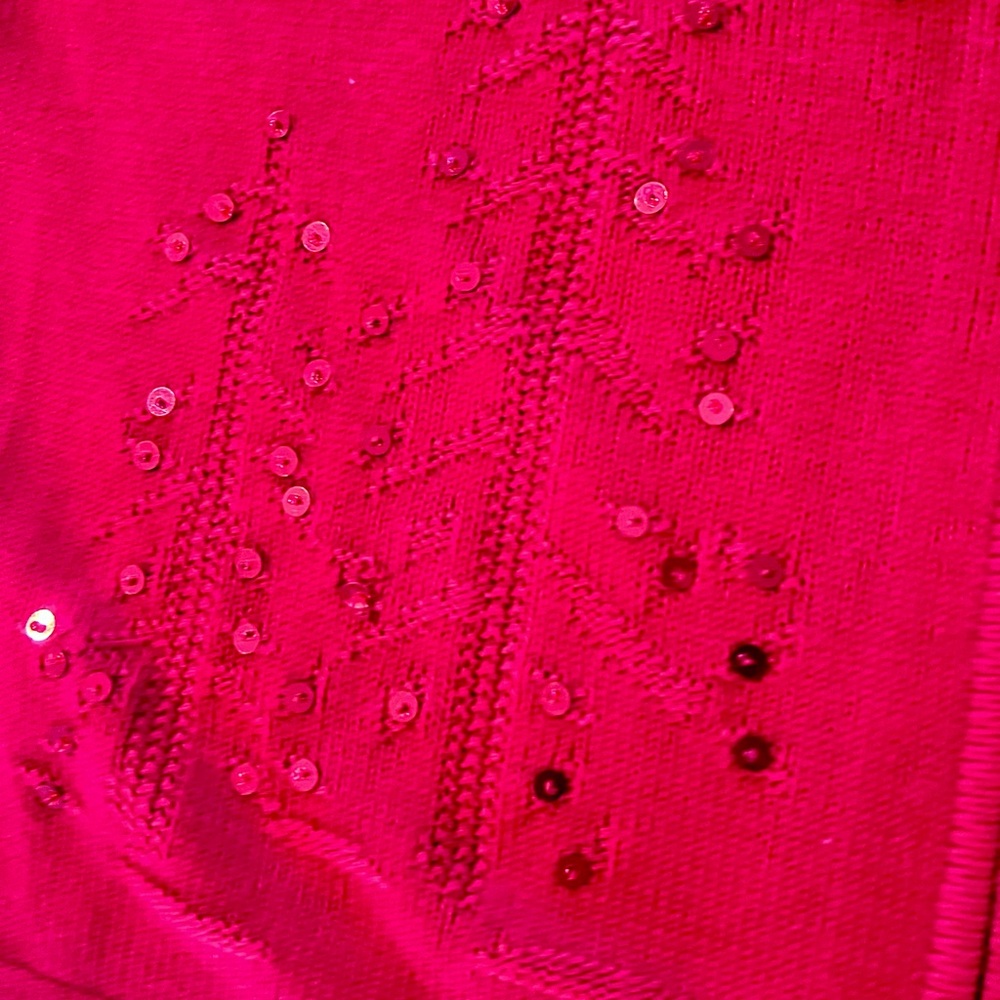 Allison Daley Red Sequin Holiday Sweater Zip Cardigan Size Large - Picture 5 of 8